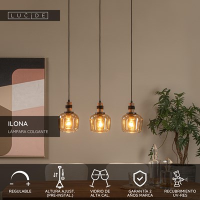 Lucide ILONA - Lámpara colgante - 3xE27 - Ámbar